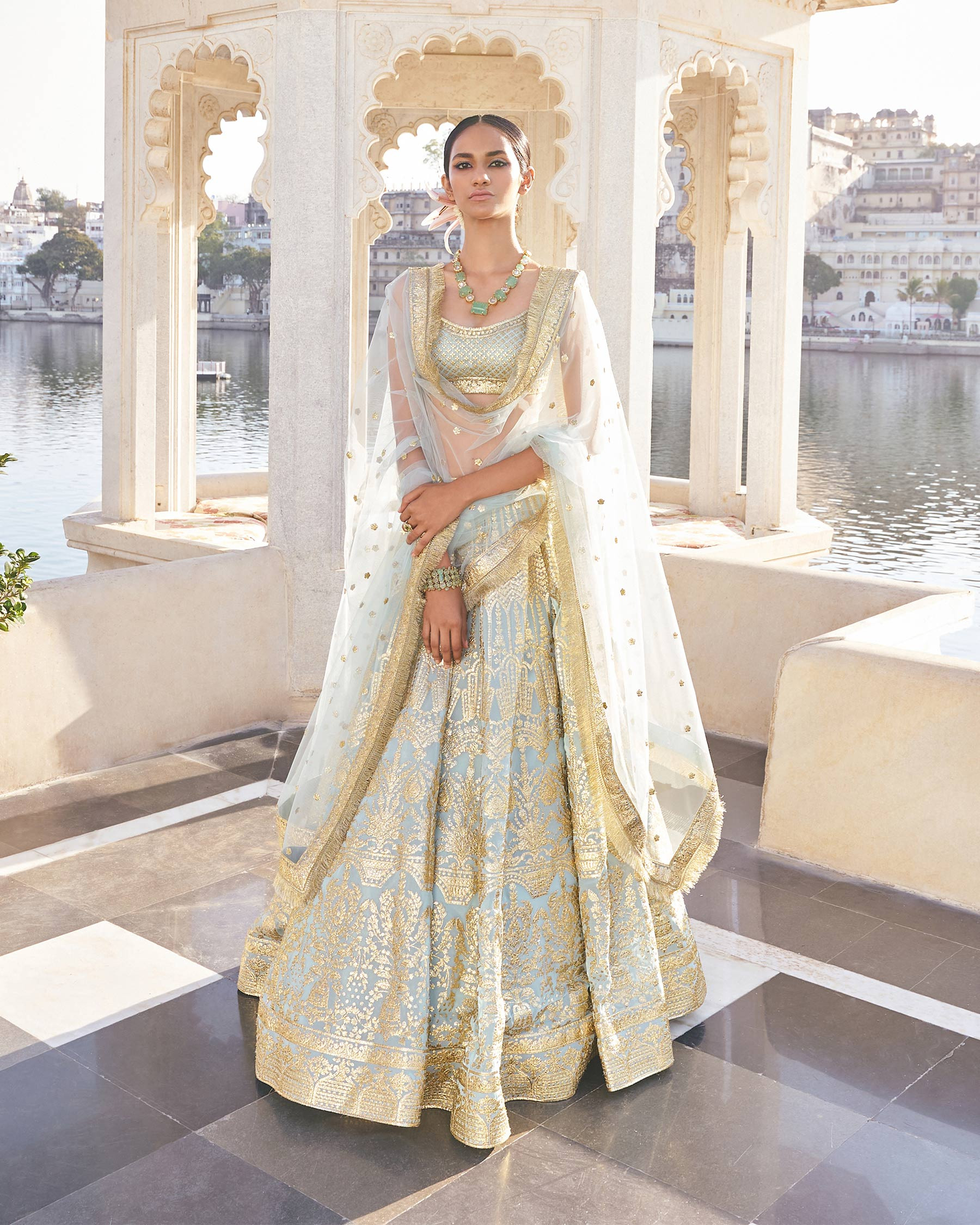 Buy Online Powder Blue Based Havya Bridal Lehenga Falguni Shane