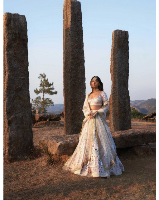 Ivory-based, multicolored Lehenga set