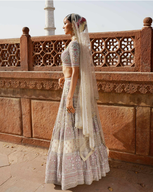 Millie Antique White-Based, Multicoloured Lehenga Set With Intricate Foliage