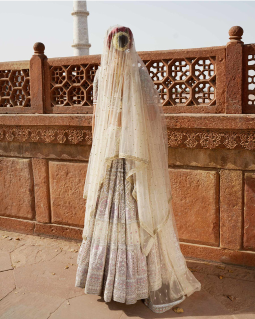 Millie Antique White-Based, Multicoloured Lehenga Set With Intricate Foliage