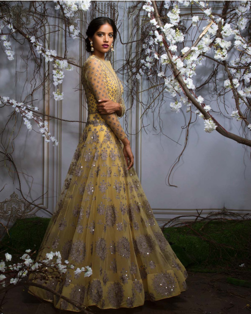 Nude yellow embroidered anarkali