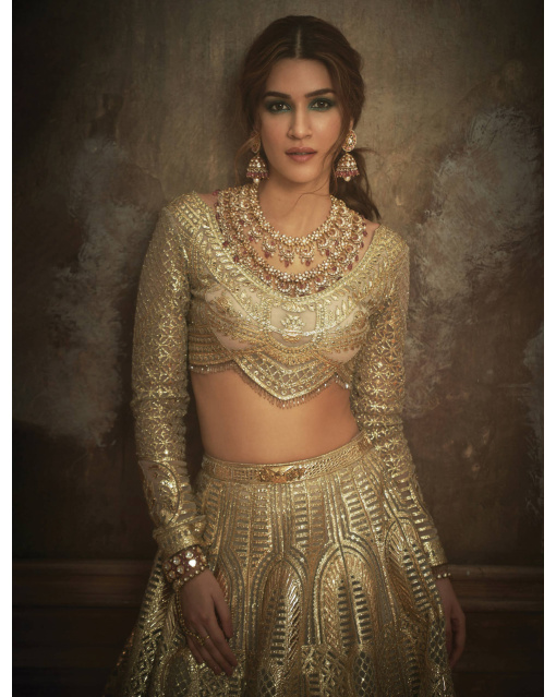 Kriti Sanon Golden chrome applique Lehenga