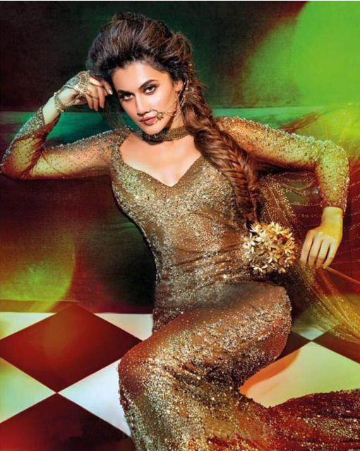 Tapsee Pannu in Chrome Applique Gown