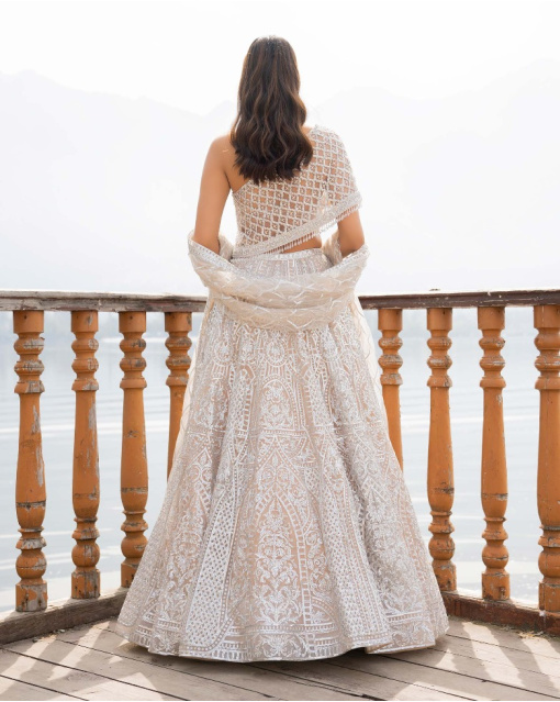 Amaari Light Peach Lehenga Set With Architectural Motifs