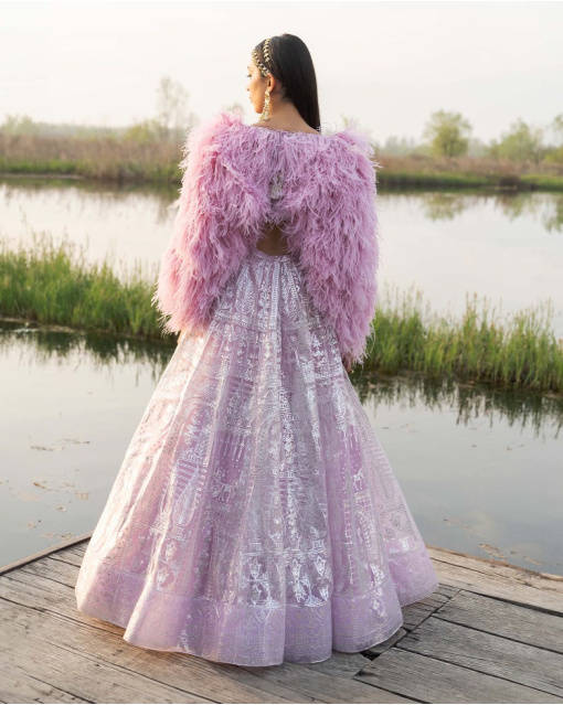 Ailana Pink Mist Lehenga Set With Chrome Applique