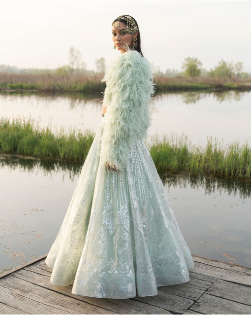 Aiyana Peppermint Green Lehenga Set With Sequins And Tassels