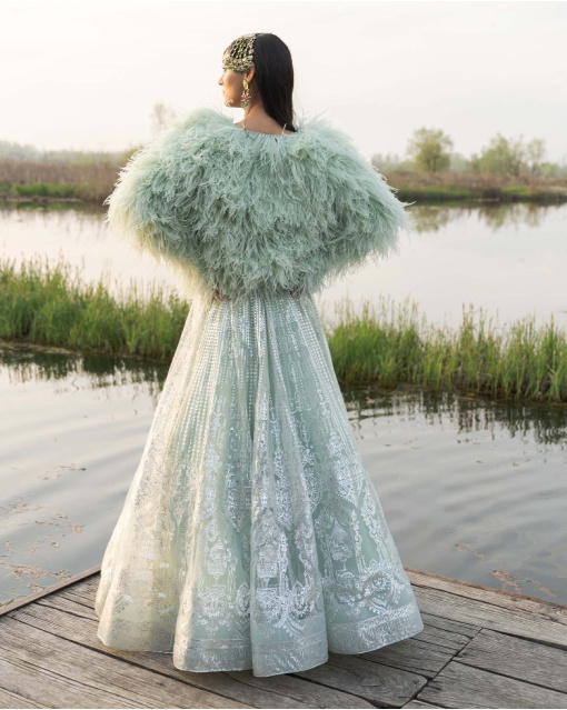 Aiyana Peppermint Green Lehenga Set With Sequins And Tassels