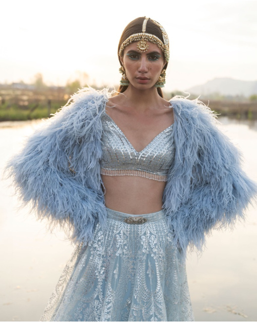 Ainsley Baby Blue Lehenga Set With Traditional Motifs