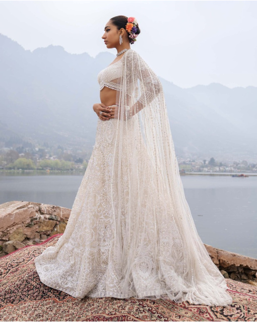 Cordelia Ivory Lehenga Set With Pearl And Crystal Details
