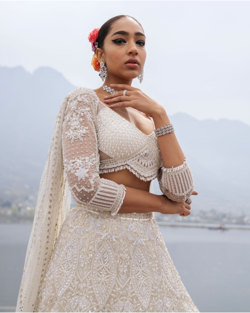Cordelia Ivory Lehenga Set With Pearl And Crystal Details