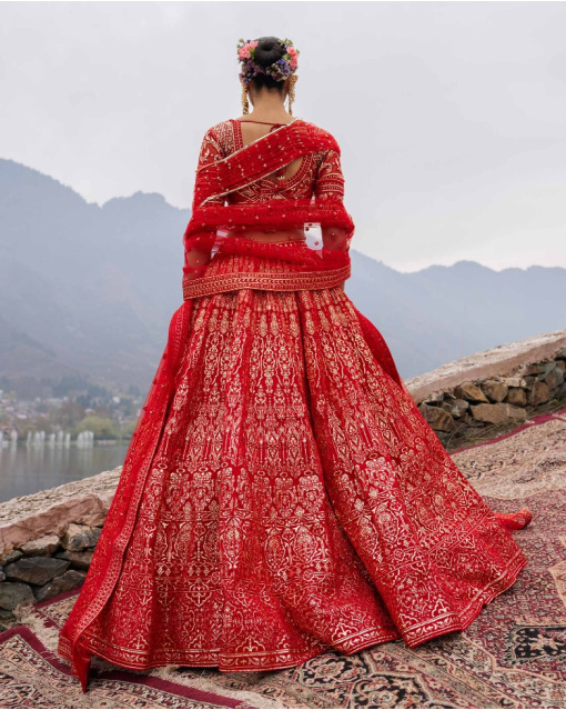 Ember Red Lehenga Set With Belt Finished And Tassels Detailing