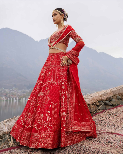 Ellison Red Lehenga Set Featuring Regal And Floral Motifs