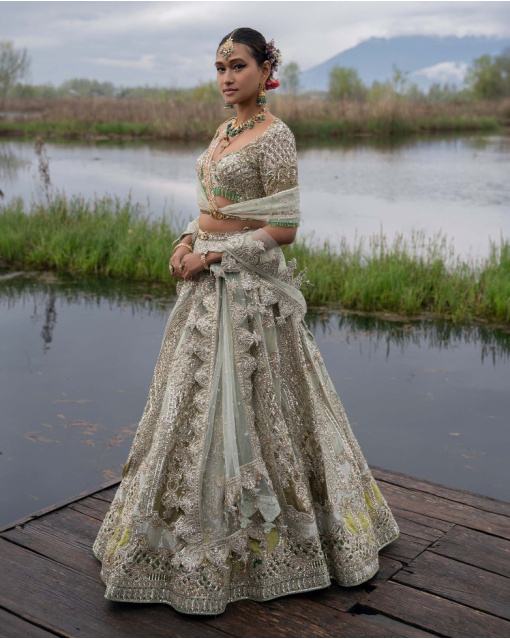 Jada Sage Green-Based, Multicoloured Lehenga Set With Sequins