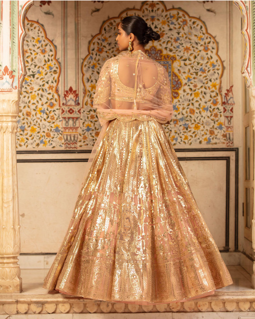 Jordan Lehenga Set English Rose Pink Light Gold Architectural