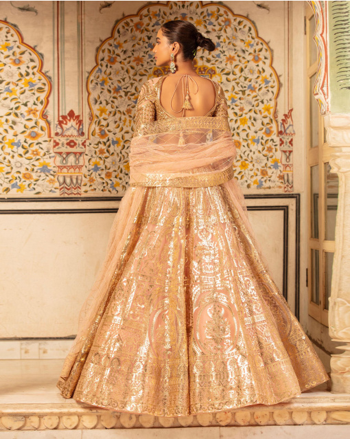 Joanna Lehenga Set English Rose Pink Light Gold Regal Motifs