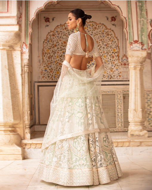 Giana Light Lime Green-Based, Light Gold Lehenga Set