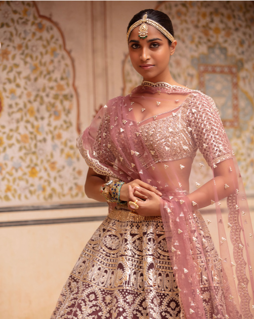 Faith Cashmere Rose Pink, Light Gold Lehenga Set With Fauna Motifs