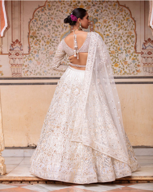 Estella Ivory-Based, Light Gold Lehenga Set With Sequins And Tassels