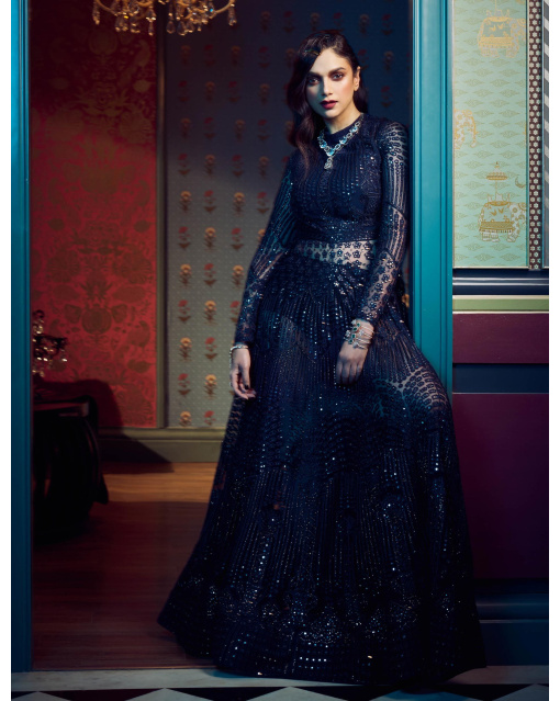 Aditi Rao Hydari Dark Blue Embroidered Lehenga Set