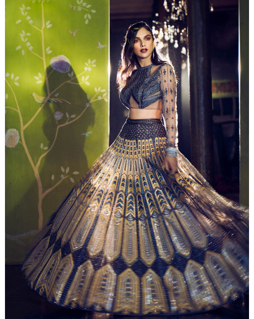 Aditi Rao Hydari Dark Blue And Yellow Lehenga Set