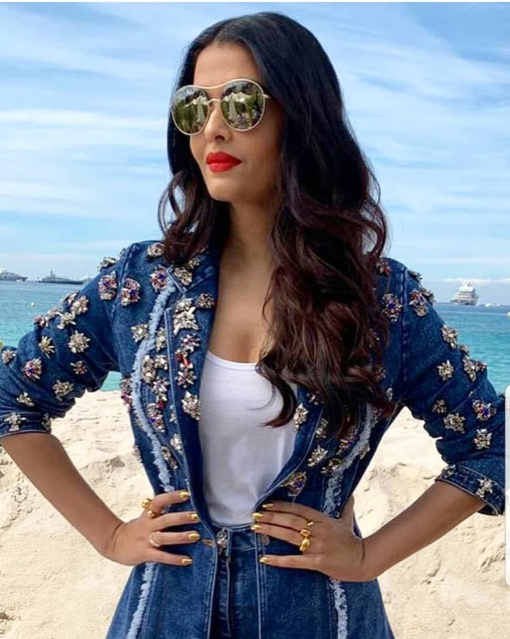 Aishwarya Rai Bachchan in Reinvented Canadian tuxedo with metallic embellishments