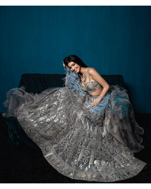 Alanna Panday Grey Foil Lehenga Set
