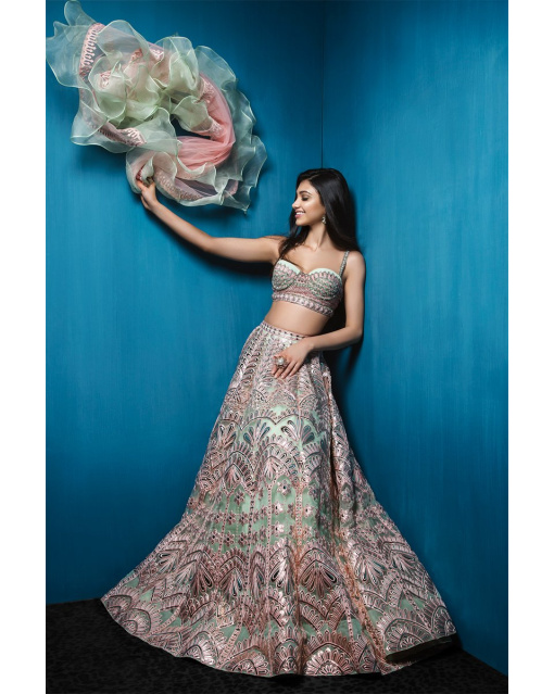 Alanna Panday Grey Foil Embroidered Lehenga Set