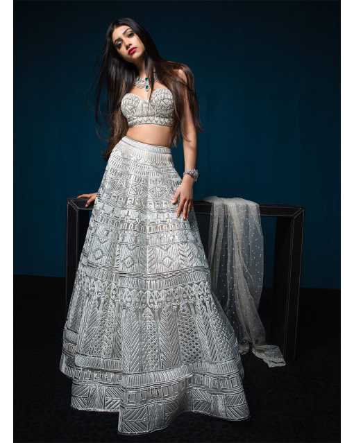 Alanna Panday in ChromeApplique Lehenga with Blouse & Dupatta