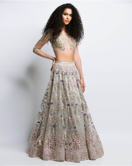 Anjela Grey Embroidered Lehenga