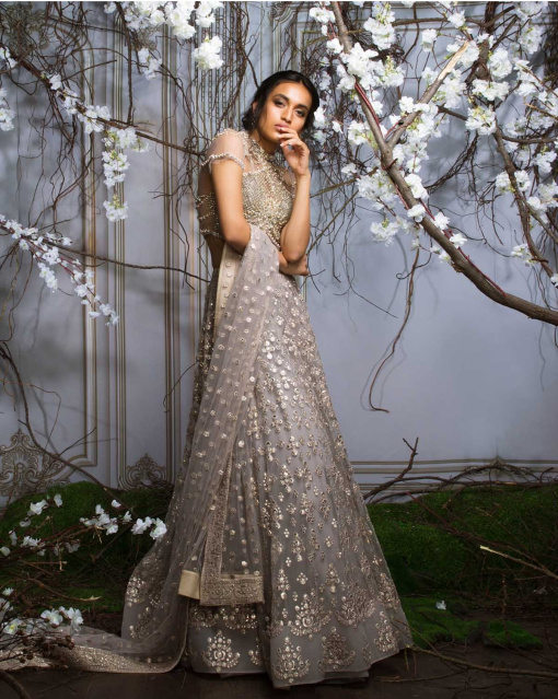 Ashley Grey  Embroidered Lehenga