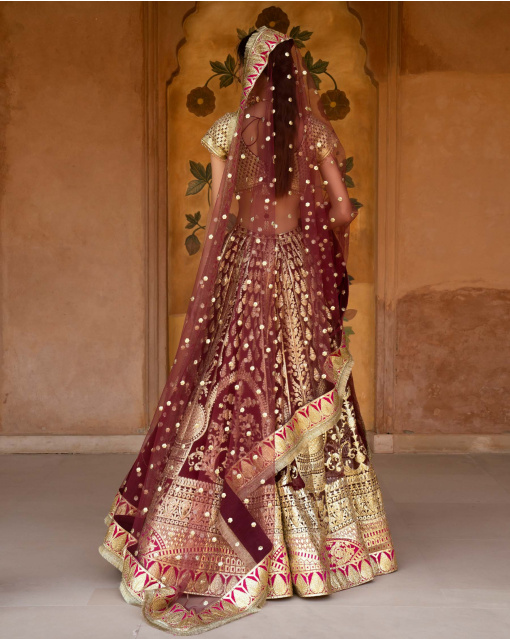 Aurelie Maroon-Based Chrome Applique Lehenga Set