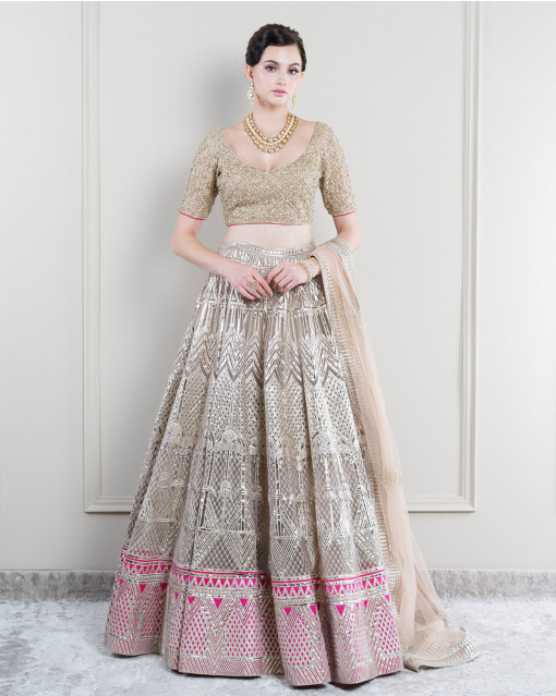 Myra Beige Lehenga With Gold Foil