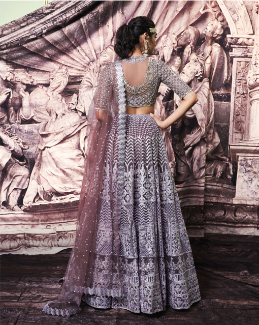 Celeste Dark Mauve Tulle Lehenga Set