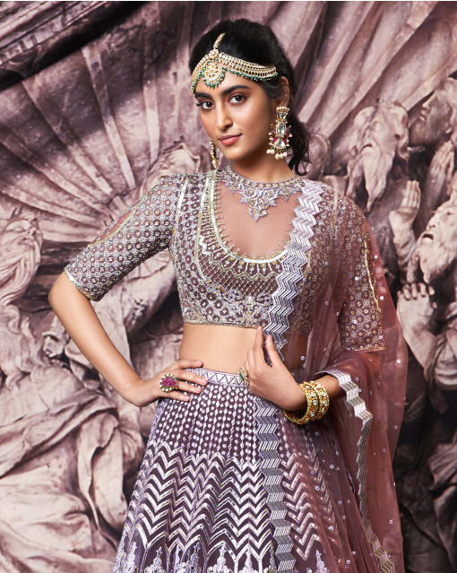 Celeste Dark Mauve Tulle Lehenga Set