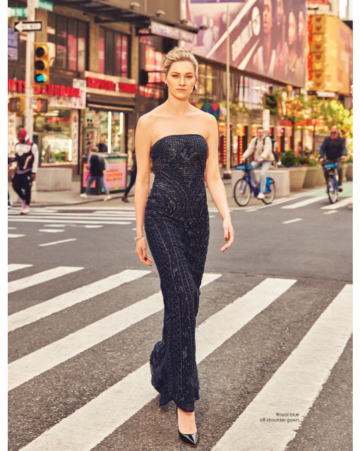 Royal blue off-shoulder gown