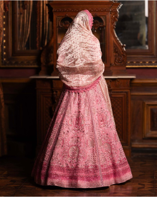 Adelyn Carmine Rose Pink Lehenga Set Skirt Replete With Pink Thread