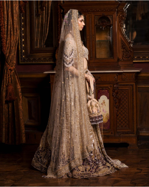 Alodie Faded Mauve-Based, Ivory, Golden And Maroon Lehenga Set