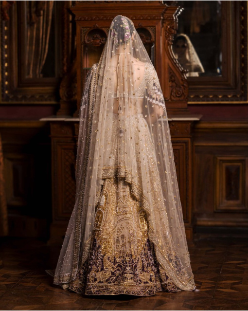 Alodie Faded Mauve-Based, Ivory, Golden And Maroon Lehenga Set