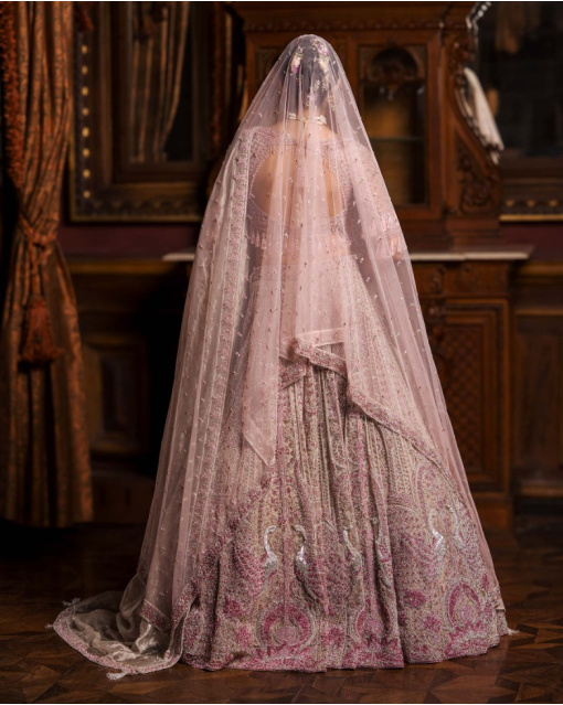 Alphosine Beige-Based, Pink Lehenga Set With Intricate Embroidery