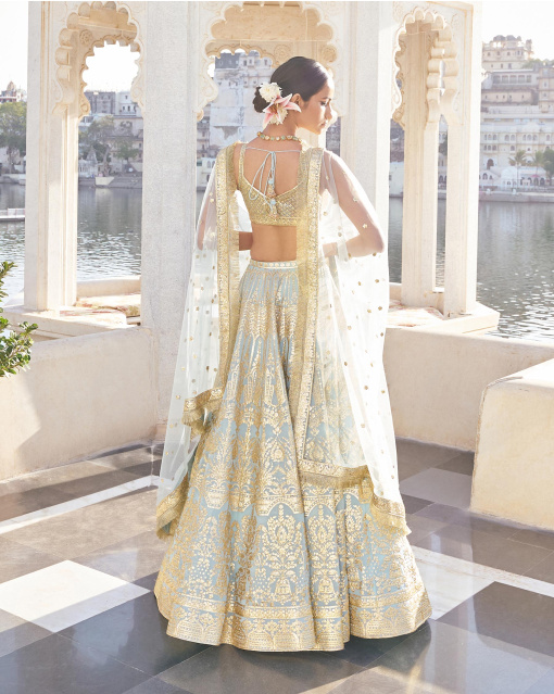 Havya Powder Blue-Based, Chrome Applique Georgette Lehenga Set