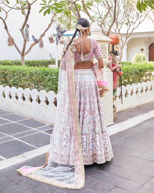 Eeksha Off-White Raw Silk Lehenga Set Embroidered With Tassel Details