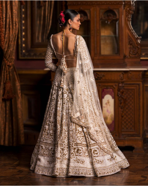 Celeste Ivory, Golden And Silver Lehenga Set With Full-Sleeved Blouse