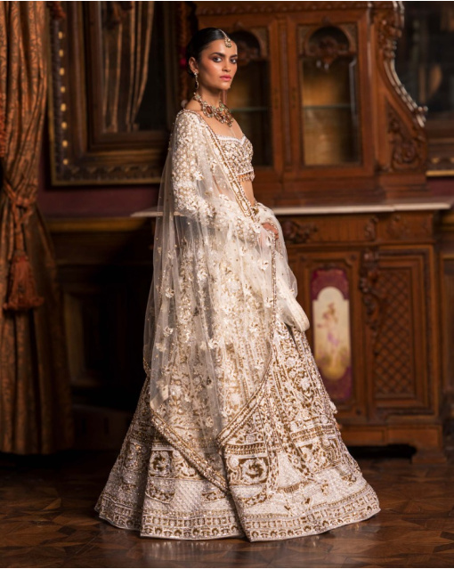 Celeste Ivory, Golden And Silver Lehenga Set With Full-Sleeved Blouse