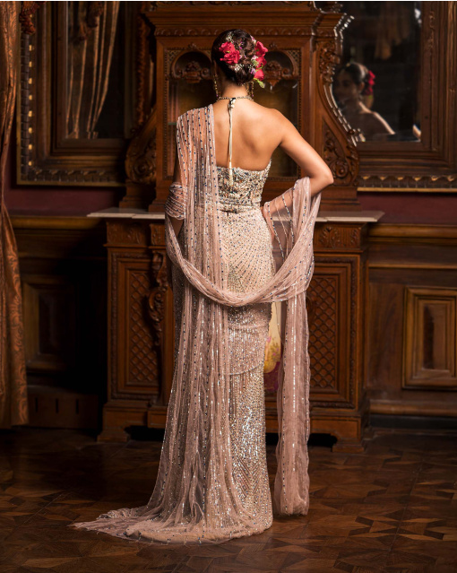 Fern Silver & Golden Fitted Designer Gown