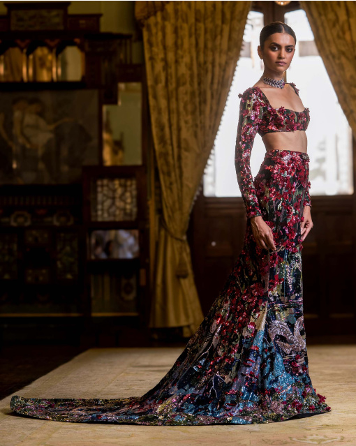 Anouk Red-based, fitted Lehenga set