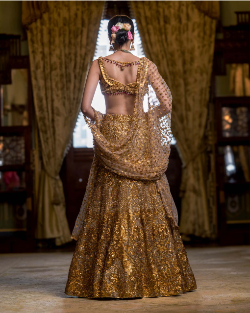 Alexia Golden Lehenga Set With Embroidery And Crystals