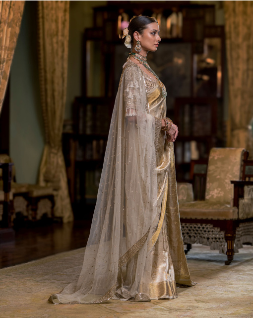 Pankhuri Off-white handloom Kanjivaram saree