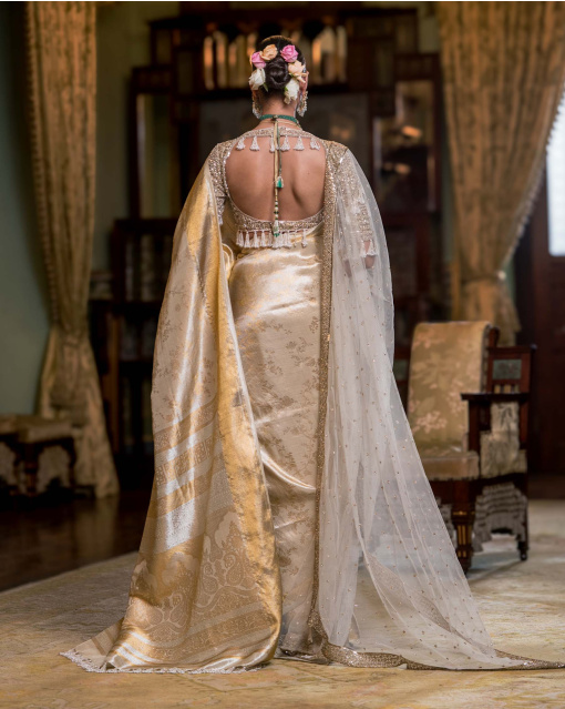 Pankhuri Off-white handloom Kanjivaram saree