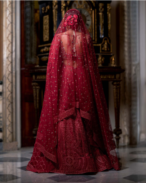 Apolline Pompeian Red Lehenga Set With Golden Regal Appliqué