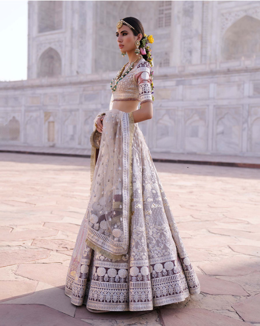 Whitney Light Mauve-Based, Light Gold Chrome Applique Lehenga Set